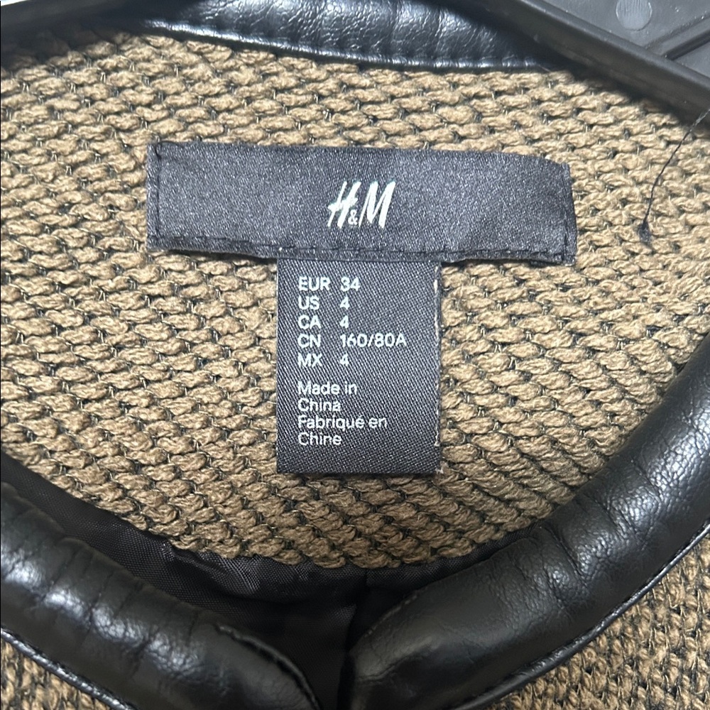 H&M Olive Green and Black Quilted Faux Leather Trim Moto Jacket - Picture 2 of 4